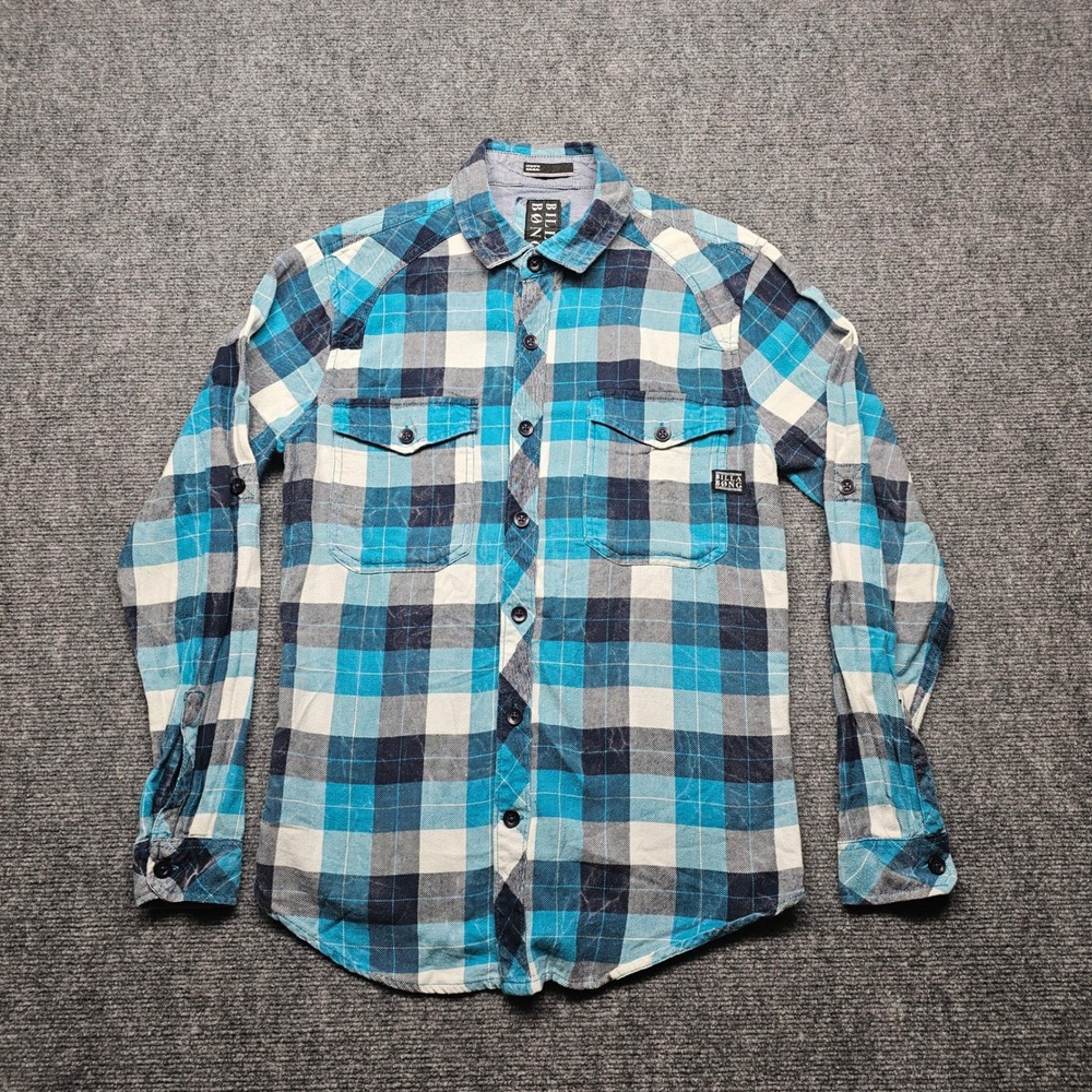 Billabong Mens Blue Plaid Flannel Button Down Shirt Size S M518NRAN